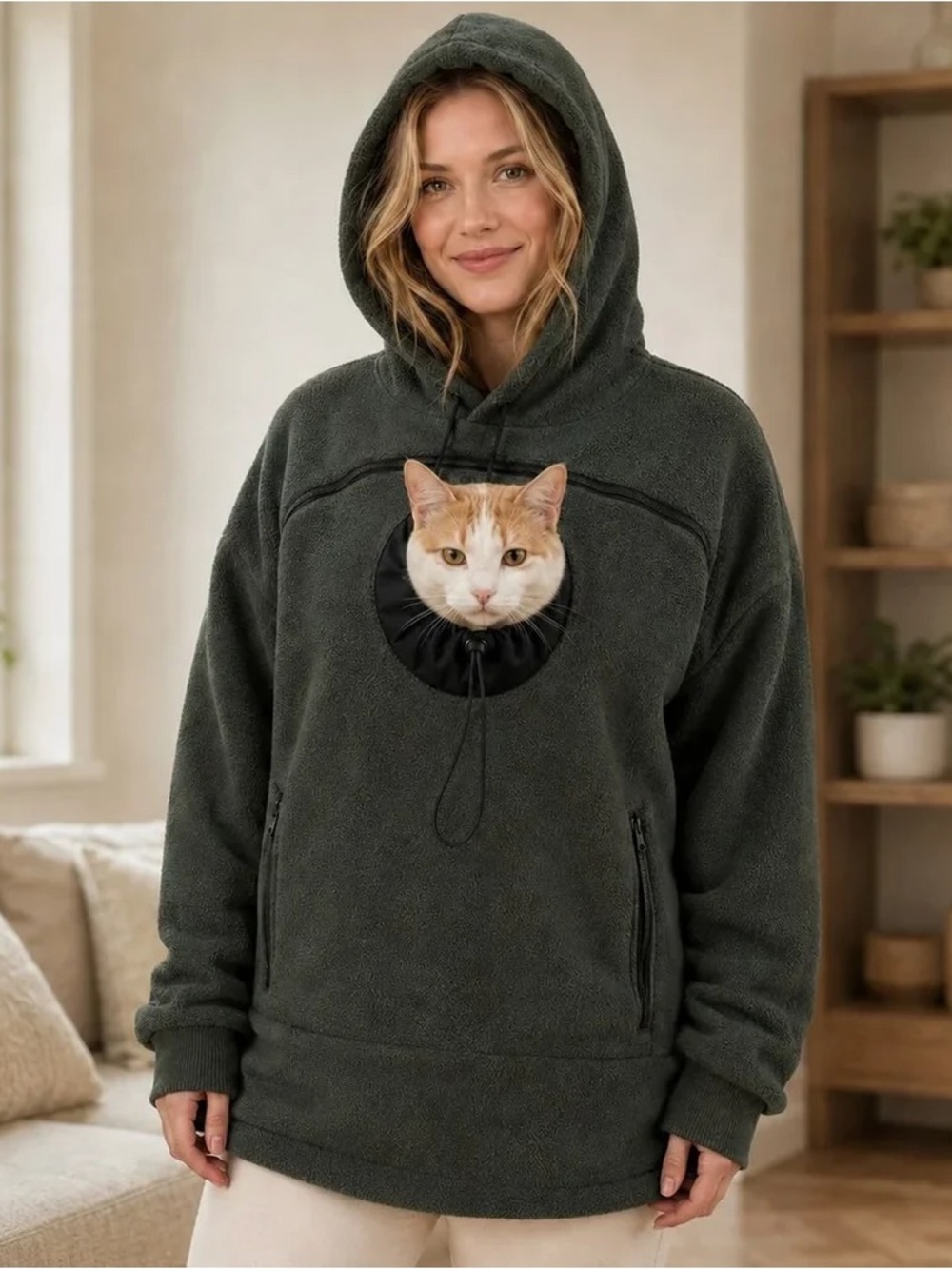 NWT Never Opened Pet Pocket Hoodie Sweatshirt for Cat Owners, Dark Green